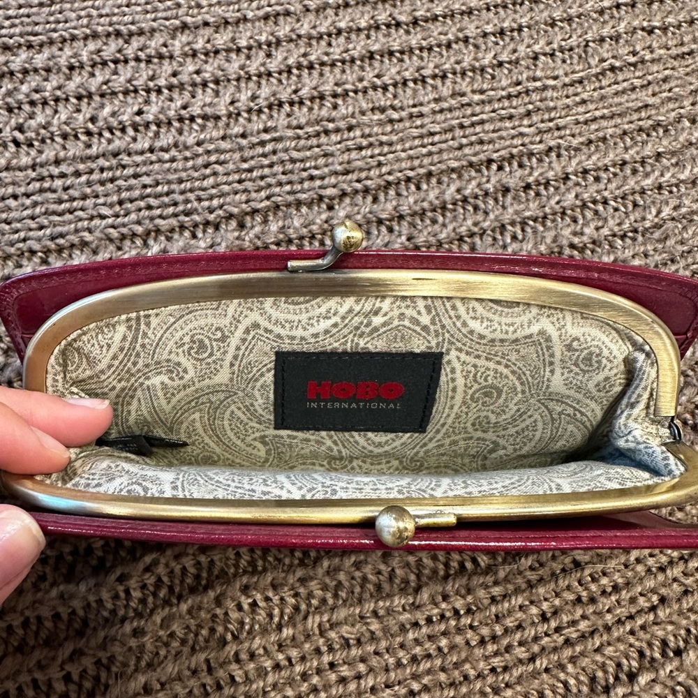 HOBO Burgundy Clutch with Gold Accents